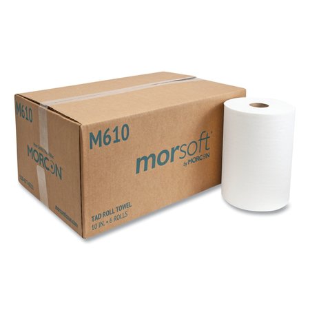 Morcon Paper Hardwound Paper Towels, 1 Ply, Continuous Roll Sheets, 500 ft, White, 6 PK M610